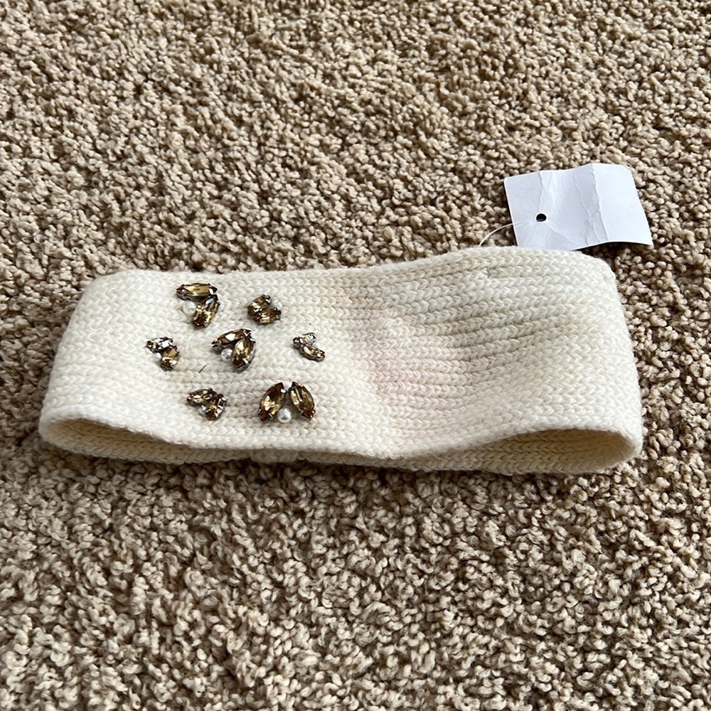 New! Ralph Lauren ivory OS knit wool blend jewelled headband.